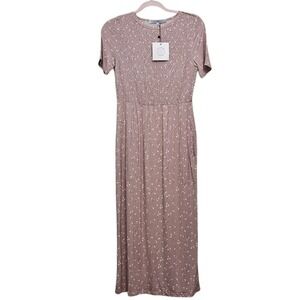 The Main Street Exchange Midi Dress XS Bamboo Ditsy Floral Smocked‎ Modest Boho